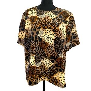 Vintage Kathy Che Animal Print Brown and Black Blouse